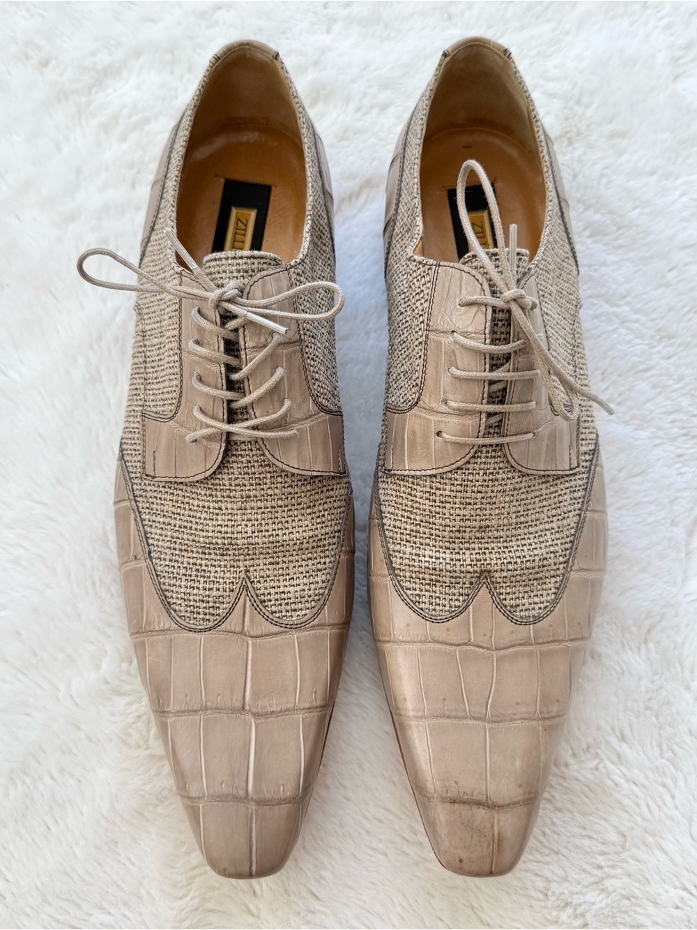 Zilli men beige crocodile skin Oxford shoes size 10 UK or 11 US Retail 3500$